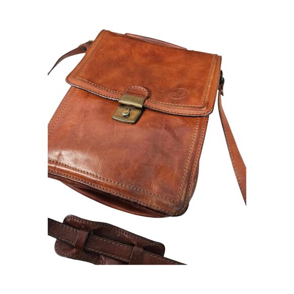 Vintage 60's Leather Cognac Brown Crossbody Bag Messenger Shoulder Purse - Picture 4 of 16